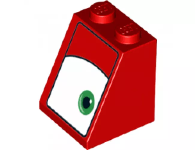 Slope 65 2 x 2 x 2 with Bottom Tube with Green Eye on Narrow White Background Right Pattern