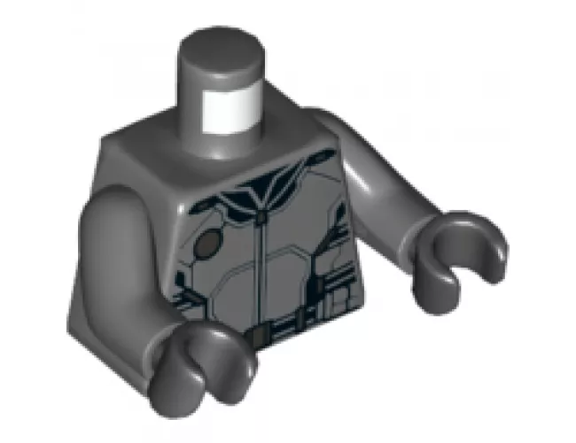 Torso Armor with Black Panel Lines, Silver Circle and Highlights Pattern / Dark Bluish Gray Arms / Black Hands