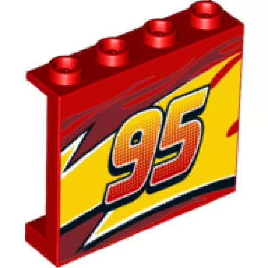 Panel 1 x 4 x 3 with Side Supports - Hollow Studs with Lightning Middle Section, Flames and '95' Pattern Model Left Side