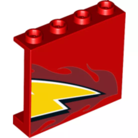 Panel 1 x 4 x 3 with Side Supports - Hollow Studs with Lightning Tip and Flames Pattern Model Right Side