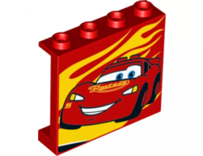 Panel 1 x 4 x 3 with Side Supports - Hollow Studs with Yellow Flames and Lightning McQueen Picture Pattern Model Left Side