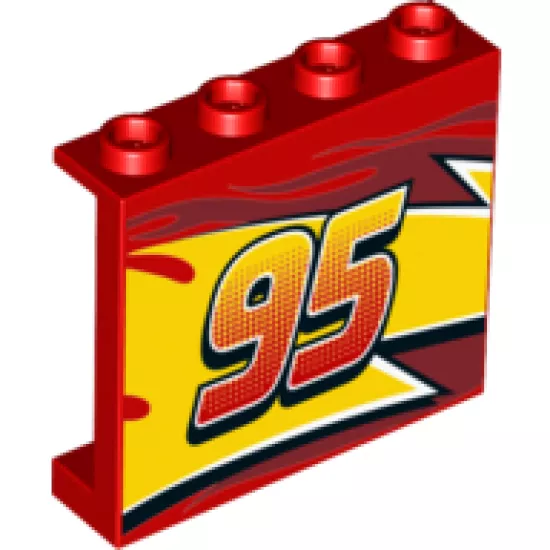 Panel 1 x 4 x 3 with Side Supports - Hollow Studs with Lightning Middle Section, Flames and '95' Pattern Model Right Side