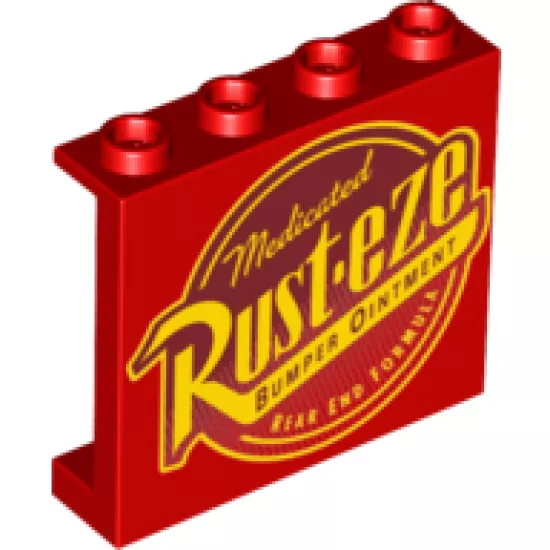 Panel 1 x 4 x 3 with Side Supports - Hollow Studs with Rust-eze Logo Pattern