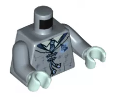 Torso Female Tattered Robe, Hogwarts Patch, Dark Blue Lapels and Tie Pattern / Sand Blue Arms / Light Aqua Hands