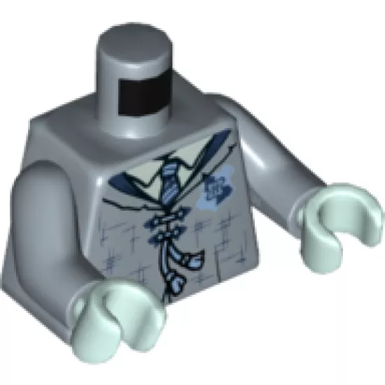 Torso Female Tattered Robe, Hogwarts Patch, Dark Blue Lapels and Tie Pattern / Sand Blue Arms / Light Aqua Hands