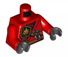 Torso Ninjago Robe with Fire Power Emblem, Kunai Knives and Scabbard Pattern / Red Arms / Black Hands