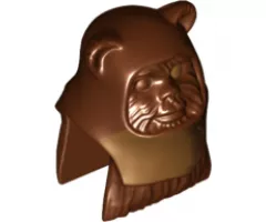 Minifigure, Head, Modified SW Ewok with Tan Hood with Dark Orange Feathers Pattern
