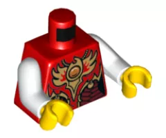 Torso Vest with Dark Red and Gold Armor with Pendants, Scales and Fire Chi Emblem Pattern / White Arms / Yellow Hands