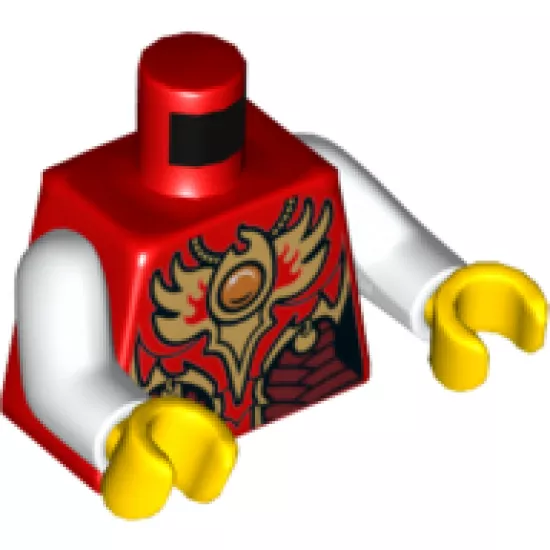 Torso Vest with Dark Red and Gold Armor with Pendants, Scales and Fire Chi Emblem Pattern / White Arms / Yellow Hands