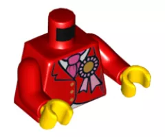 Torso Riding Jacket with Gold Buttons, Award Ribbon, and Dark Pink Ascot Pattern / Red Arms / Yellow Hands