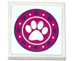 Tile 2 x 2 with Dark Purple Hearts, White Paw Print and Dots in Magenta Circle Pattern (Sticker) - Set 41124