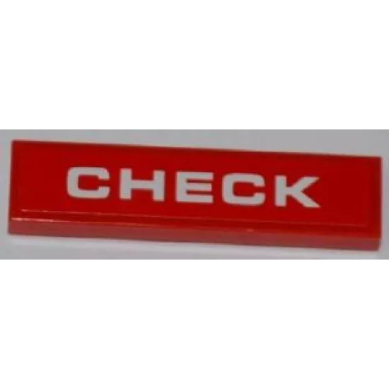 Tile 1 x 4 with White 'CHECK' on Red Background Pattern (Sticker) - Set 8126