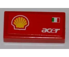 Tile 1 x 2 with Shell Logo, Italian Flag and 'acer' Pattern Model Left Side (Sticker) - Set 8123