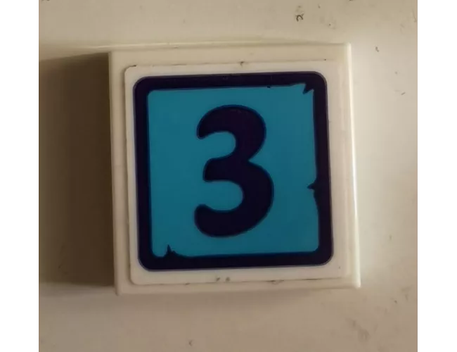 Tile 2 x 2 with Dark Purple Number 3 Pattern (Sticker) - Set 41325