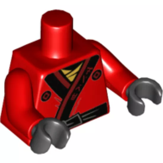 Torso Ninjago Robe with Ninjago Logogram 'FIRE', Black Sash and Gold Emblem Pattern / Red Arms / Black Hands