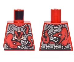 Torso Ninjago Metallic Silver Armor with 2 Large Red Snakes with White Fangs and Clock Pattern