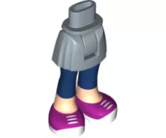 Mini Doll, Legs with Hips and Skirt, Light Nougat Legs with Dark Blue Ankle Length Leggings and Magenta Sneakers with White Laces and Soles Pattern