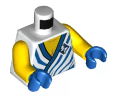 Torso Tunic, Yellow Chest, Blue Hem, Stripes and Ninjago Logogram 'VS' in Dark Blue Diamond Pattern / Yellow Arms / Blue Hands