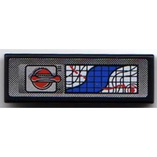 Tile 1 x 3 with Red and Silver Button and Map with River on Grid Pattern (Sticker) - Set 8899