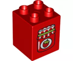 Duplo, Brick 2 x 2 x 2 with Strawberry Jam Jar Pattern