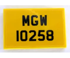 Tile 2 x 3 with Black 'MGW 10258' License Plate on Yellow Background Pattern (Sticker) - Set 10258
