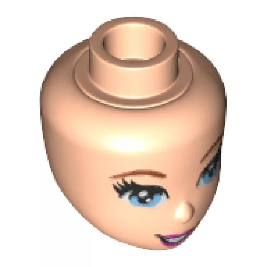 Mini Doll, Head Friends with Bright Light Blue Eyes with Black Eyelashes, Dark Pink Lips and Open Mouth Pattern