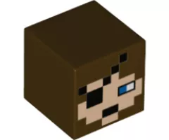 Minifigure, Head, Modified Cube with Minecraft Pixelated Face with Dark Brown Hair and Beard, Blue Left Eye, and Right Eye Patch Pattern (Pirate)