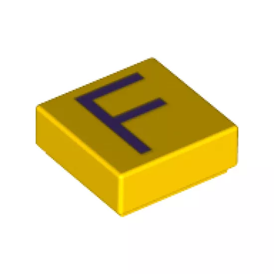 Tile 1 x 1 with Silver Capital Letter F Pattern