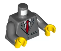 Torso Suit Jacket Buttoned with Red Tie Pattern / Dark Bluish Gray Arms / Yellow Hands