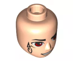 Mini Doll, Head Friends Male Large with Thin Black Eyebrows, Red Eyes, Back Elves Tattoo and Open Mouth Smirk Pattern