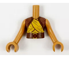 Mini Doll, Torso Girl Reddish Brown Shrug and Belt, Yellow Wrapping Pattern, Medium Nougat Arms with Hands