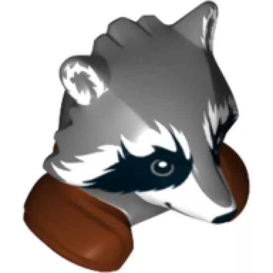 Minifigure, Head, Modified Raccoon with Reddish Brown Shoulder Pads and Smile Pattern (Rocket)