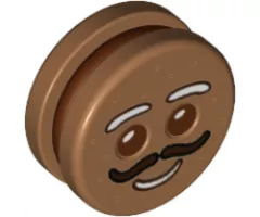Minifigure, Head, Modified Gingerbread Man with Reddish Brown Eyes and Frosting, Black Moustache Pattern