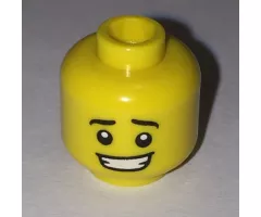 Minifigure, Head Black Eyebrows, White Pupils, Crooked Open Mouth Smile with Teeth Pattern - Hollow Stud