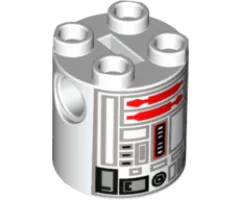Brick, Round 2 x 2 x 2 Robot Body with Gray Lines and Red Pattern (R5-D4)