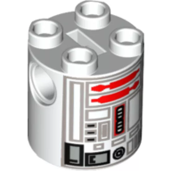 Brick, Round 2 x 2 x 2 Robot Body with Gray Lines and Red Pattern (R5-D4)