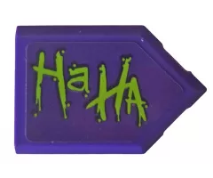 Tile, Modified 2 x 3 Pentagonal with Lime 'Ha HA' Pattern Model Left Side (Sticker) - Set 76159