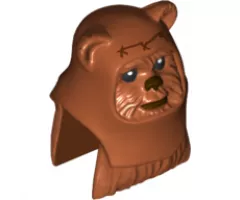 Minifigure, Head, Modified SW Ewok with Dark Orange Hood with Reddish Brown Stitching Pattern