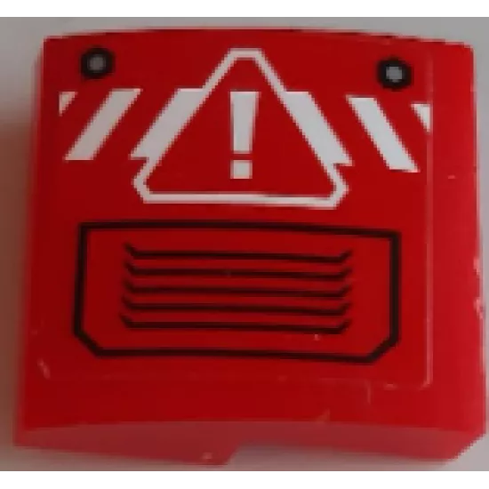 Slope, Curved 2 x 2 with Danger Sign on White Danger Stripes and Black Vent on Red Background Pattern (Sticker) - 60185