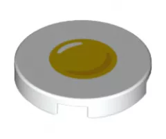 Tile, Round 2 x 2 with Bottom Stud Holder with Sunny Side Up Egg Pattern