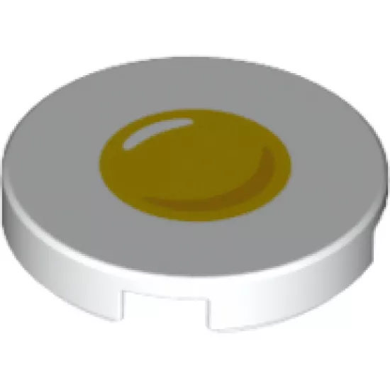 Tile, Round 2 x 2 with Bottom Stud Holder with Sunny Side Up Egg Pattern