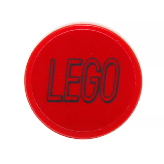 Tile, Round 2 x 2 with Bottom Stud Holder with Black Lego Logo Outline on Red Background Pattern (Sticker) - Set 76039