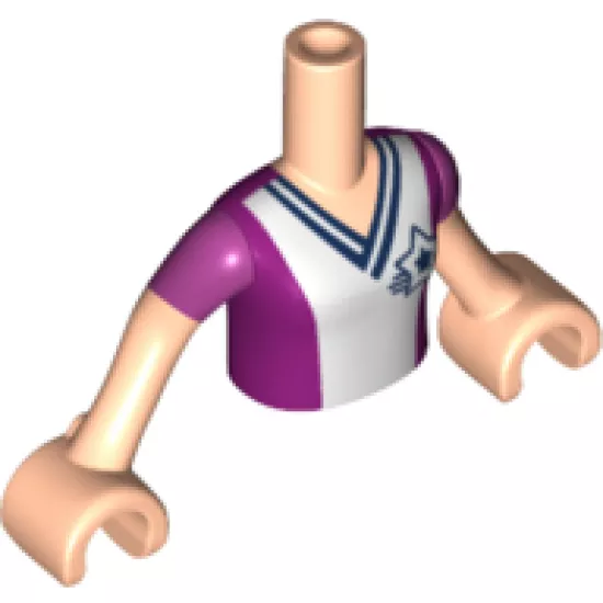 Mini Doll, Torso Friends Girl Magenta Soccer/Football Jersey Pattern with White Front, Star Logo, Light Nougat Arms with Hands with Magenta Sleeves