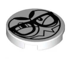 Tile, Round 2 x 2 with Bottom Stud Holder with Black Large Eyes, Eyebrows, Sharp Teeth and Glasses (Nixel Face) Pattern