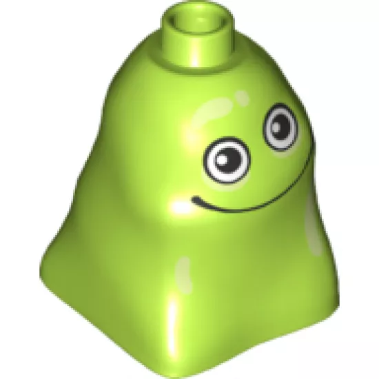 Duplo, Brick 2 x 2 x 2 Bag Shaped with Alien with Smile and Light Lime Spots Pattern (Blodger)