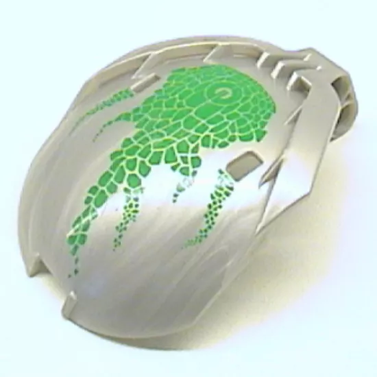 Bionicle Bohrok Windscreen 4 x 5 x 7 with Green Scales and Lehvak-Kal Logo Pattern