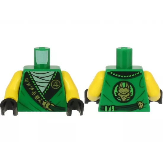 Torso Tunic, White Shirt, Wide Black Hems with Gold Ninjago Logogram 'MASTER' and Dragon Pattern / Yellow Arms / Black Hands