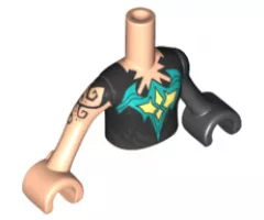Mini Doll, Torso Friends Girl Black Top, Jagged Neckline Pattern, Black Left Arm with Hand, Light Nougat Right Arm with Hand and Black Tattoo