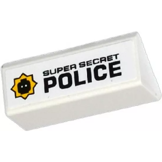 Slope 45 2 x 4 Double with Black 'SUPER SECRET POLICE' and Minifigure Head Badge on Left Pattern (Sticker) - Set 70802