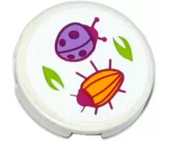 Tile, Round 2 x 2 with Bottom Stud Holder with Ladybug (Ladybird), Beetle and Leaves Pattern (Sticker) - Set 41059